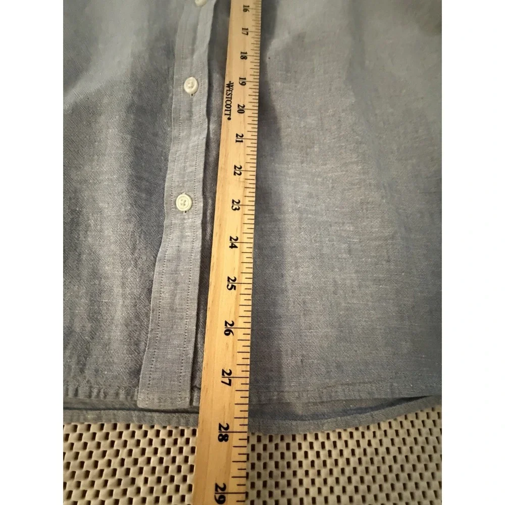 Banana Republic Men Button Up Linen Blend Shirt L/XL Blue Pockets‎ Beach Coastal